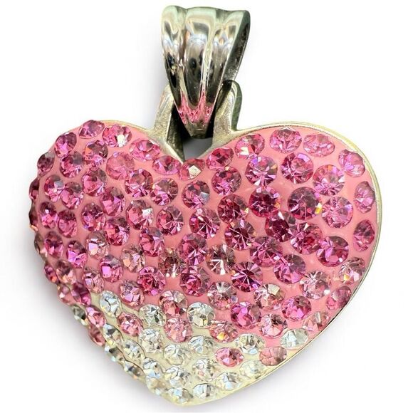 Sparkling Ombre Heart Pendant – Stainless Steel with Pink & Clear Crystals - Picture 16 of 17